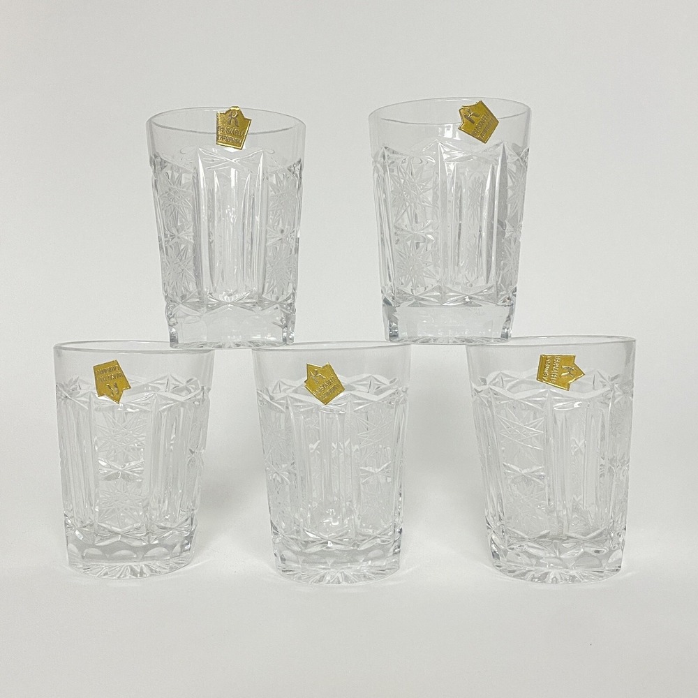 Slovakian Valaska Bela Artisan Hand Cut Crystal Glasses set of 5 Vintage